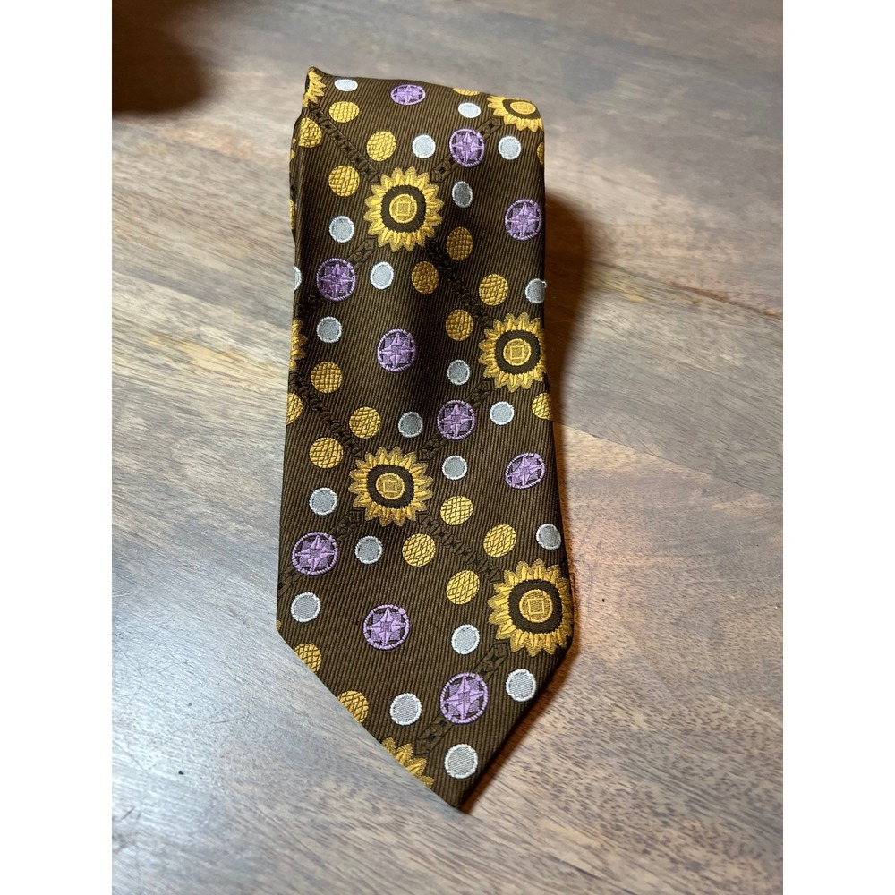 Riviera Mens Necktie Geometric Sunflower‎ Floral Brown OS